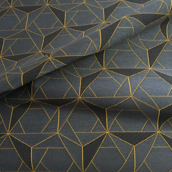 HBF Folded Lines Charcoal and Gold Upholstery Fabric