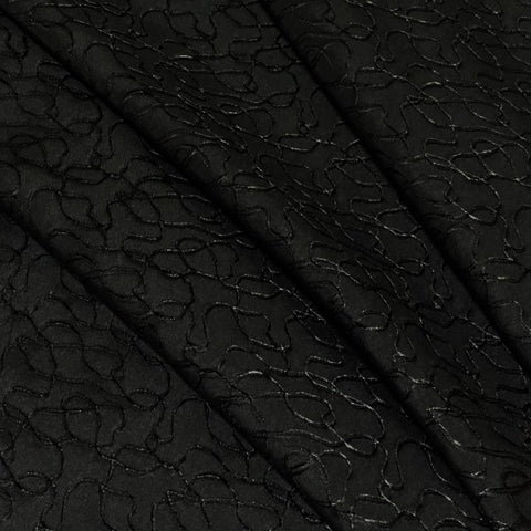 Scribbles Waves Onyx Black Drapery Fabric