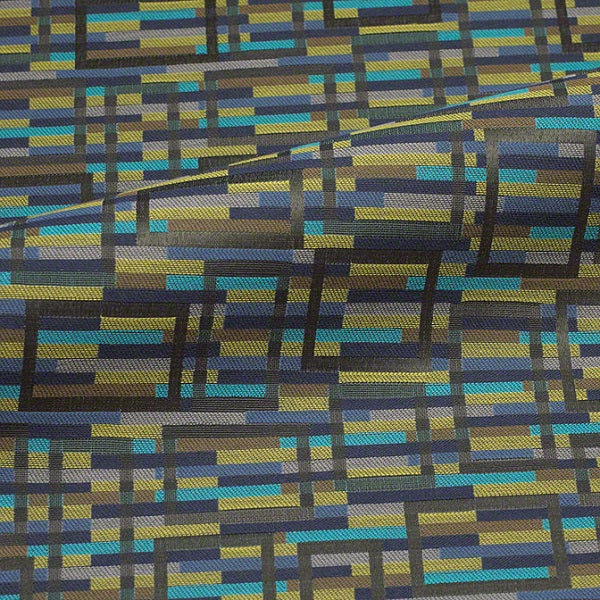 CF Stinson Marquetry Peacock Crypton Blue Upholstery Fabric