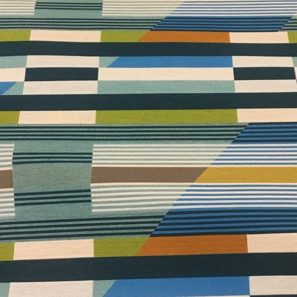 Designtex Queue Tidal Geometric Stripe Blue Upholstery Fabric