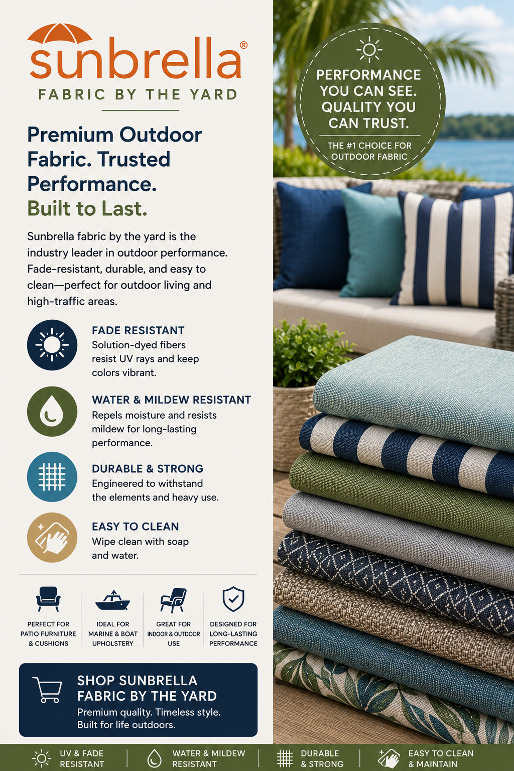 Premium Sunbrella outdoor fabric for every space