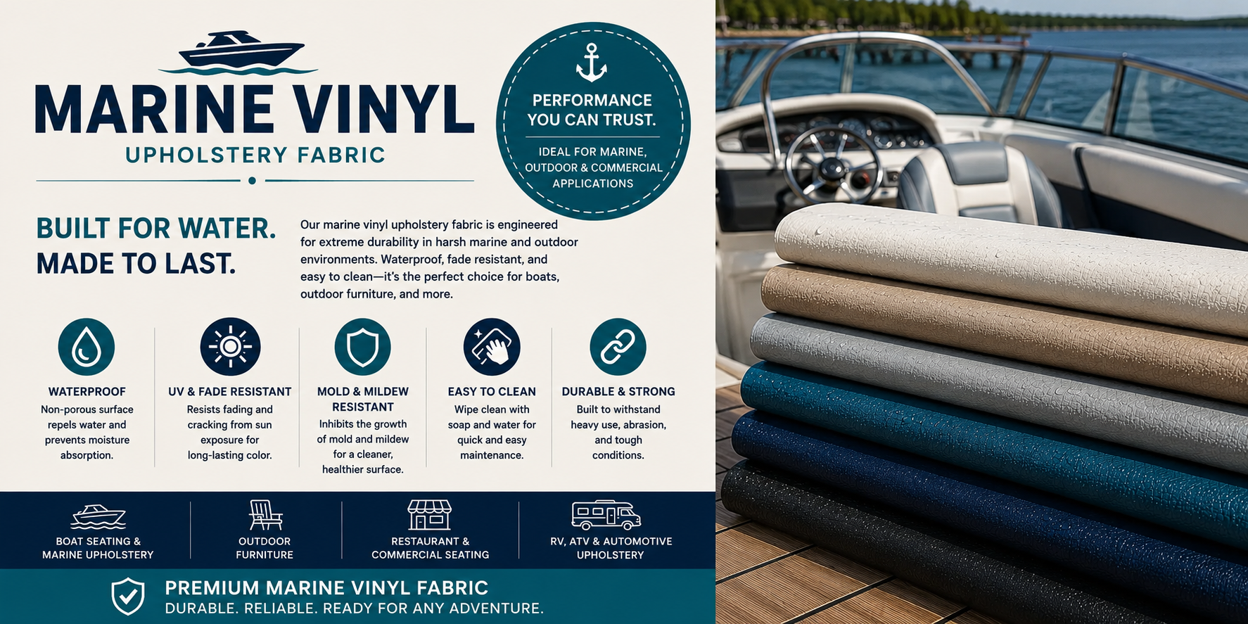 Marine Vinyl Upholstery Fabric | Waterproof Boat & Outdoor Vinyl