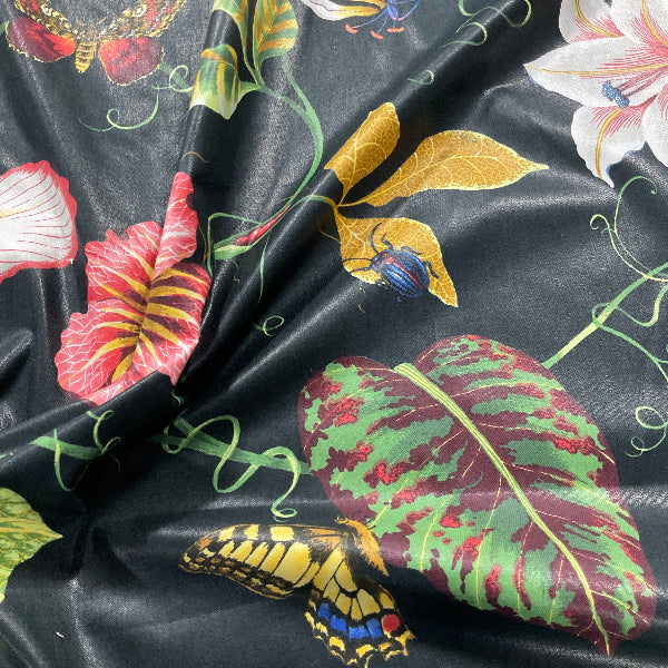 Duralee Fabrics Chintz Botanical Black Polished Cotton Print Fabric