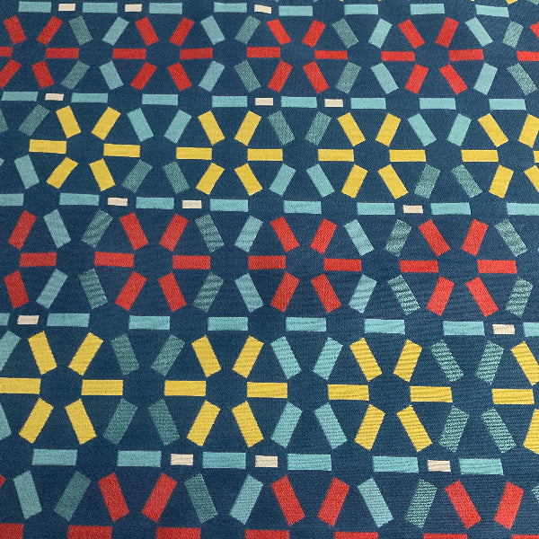 Atomic Federal Geometric Design Blue Upholstery Fabric