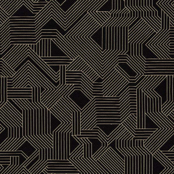Remnant of Carnegie Maze 30 Black Geometric Upholstery Fabric