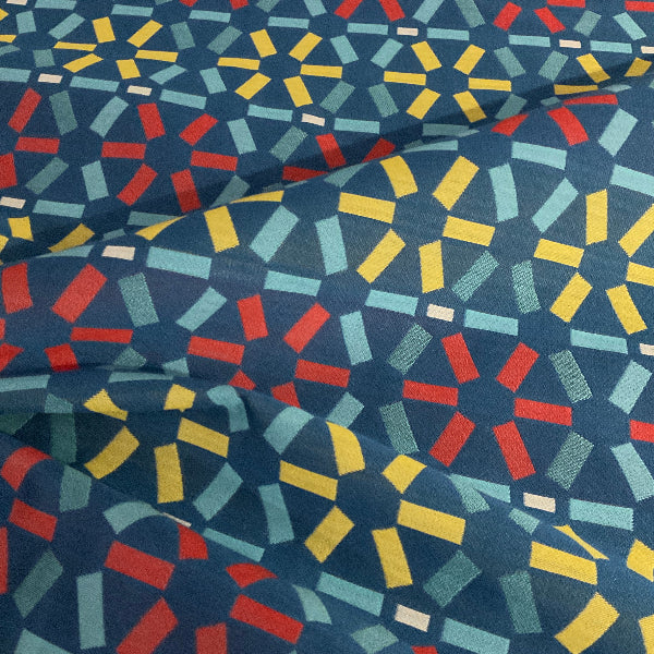 Atomic Federal Geometric Design Blue Upholstery Fabric