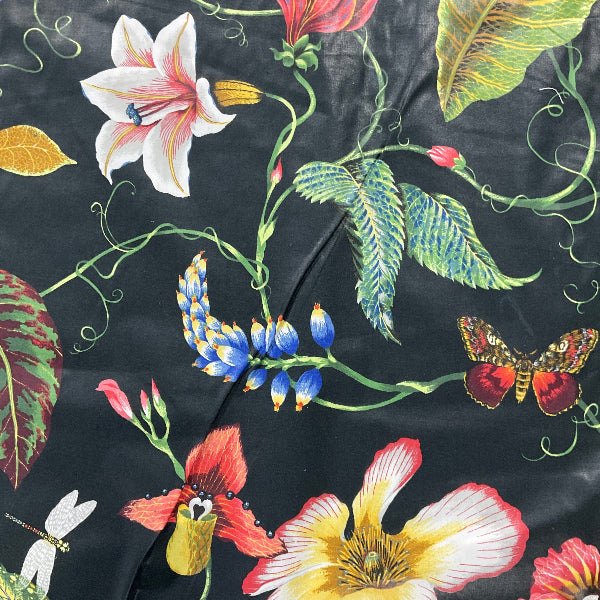 Duralee Fabrics Chintz Botanical Black Polished Cotton Print Fabric