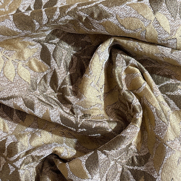 Gold and Beige Leaves Upholstery Fabric Yardage