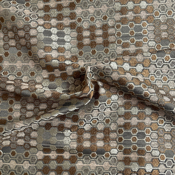 Hexagon Pewter Upholstery Fabric Yardage