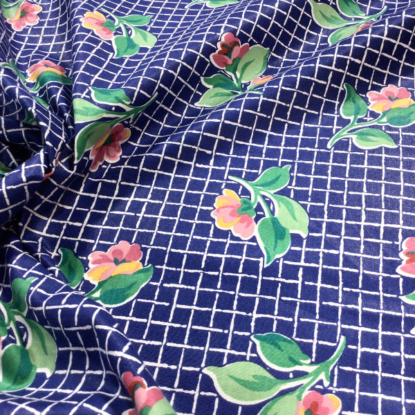 Flower Grid Cotton Print Fabric
