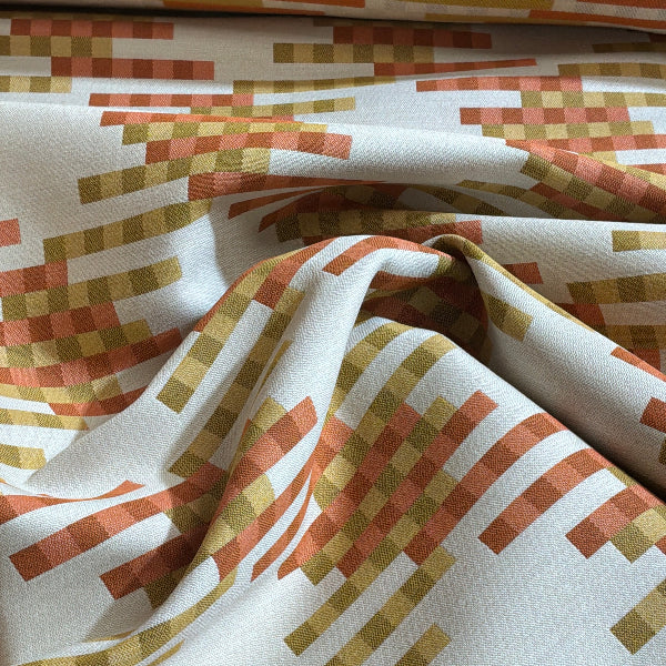 Maharam Link Monarch Geometric Orange Cream Upholstery Fabric Yardage