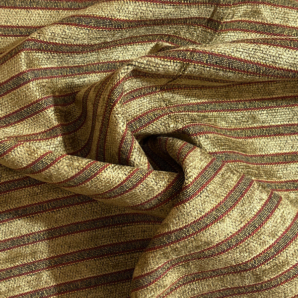 Maroon Tan Stripe Upholstery Fabric Yardage