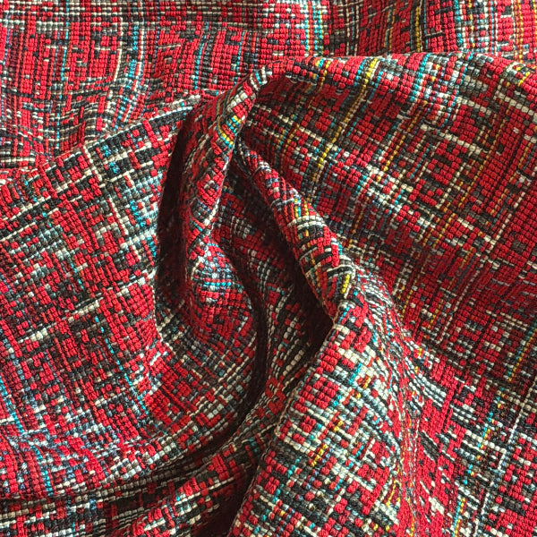 Momentum Blurred Plaid Ember Upholstery Fabric Yardage