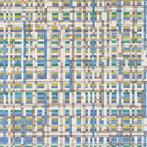Remnant of CF Stinson Watercolor Grid Mosaic Upholstery Vinyl