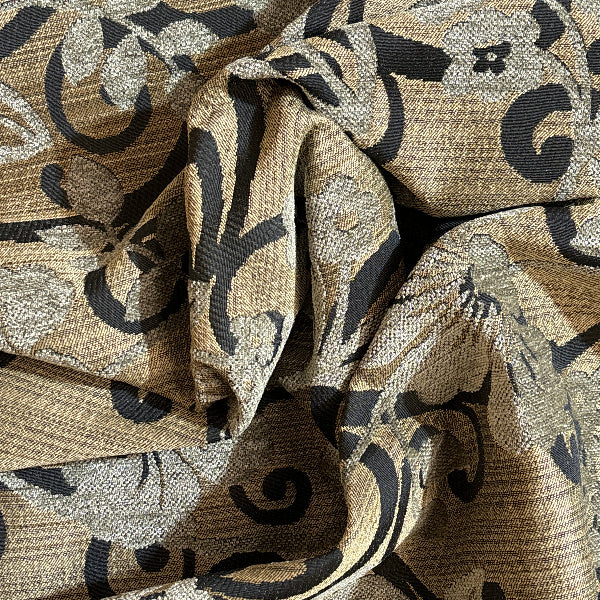 Plant Vines Green and Black Upholstery Fabric Yardage