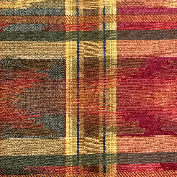 Red Green Gold Plaid Upholstery Fabric