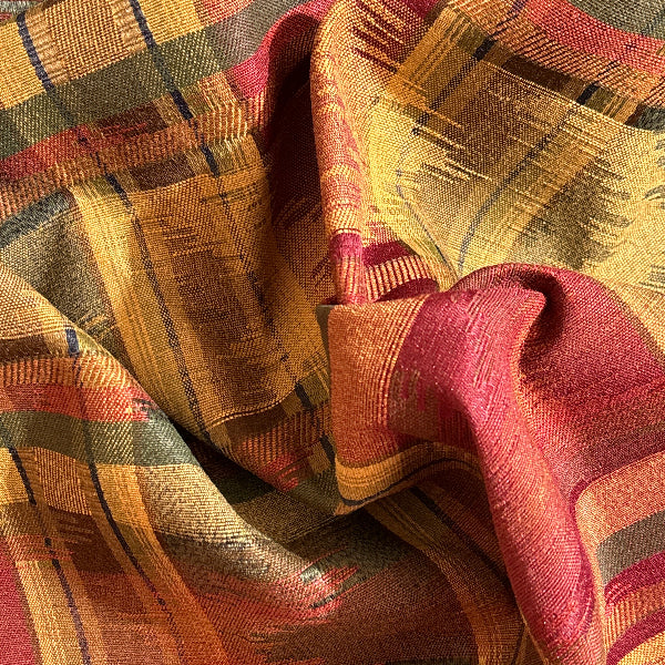 Red Green Gold Plaid Upholstery Fabric Yardage