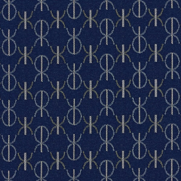 Mayer Monogram Indigo Upholstery Fabric