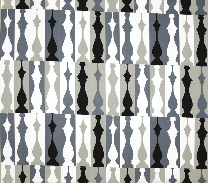 Remnant of So Silhouette Tuxedo Modern Chess Piece Upholstery Fabric