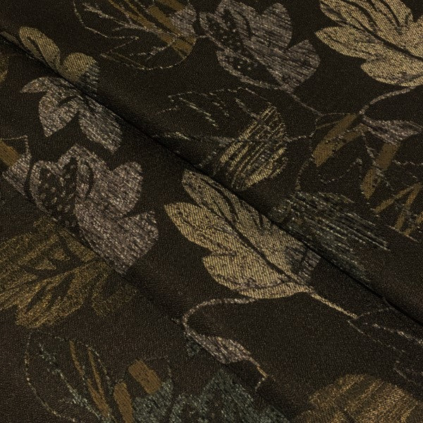 Burren Charcoal Leaves Brown Upholstery Fabric