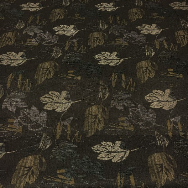Burren Charcoal Leaves Brown Upholstery Fabric