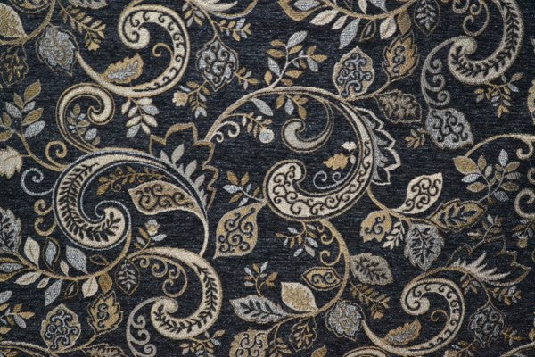 Courageous Onyx Paisley Leaf Design Black Upholstery Fabric