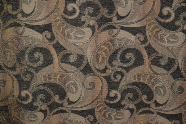 Cowett Pesto Paisley Scroll Design Brown Upholstery Fabric