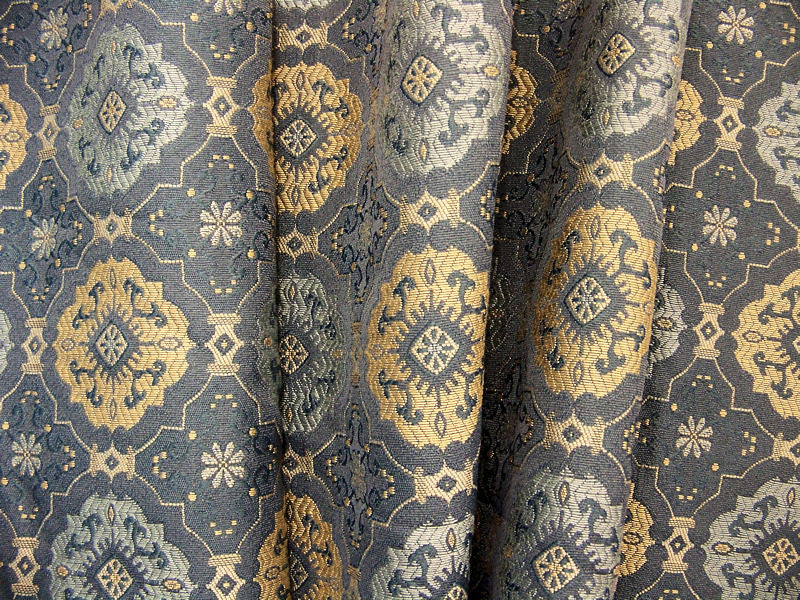 Guaranteed Blue Floral Medallion Upholstery Fabric