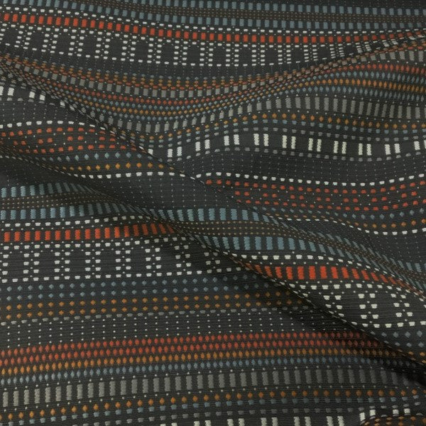 Momentum Beep Steel Colorful Checked Stripe Grey Upholstery Fabric