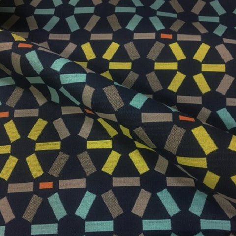 Atomic Navy Geometric Crypton Blue Upholstery Fabric