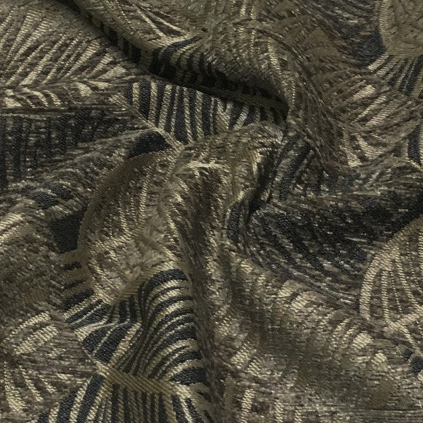 Lanyon Charcoal Leaf Design Grey Upholstery Fabric