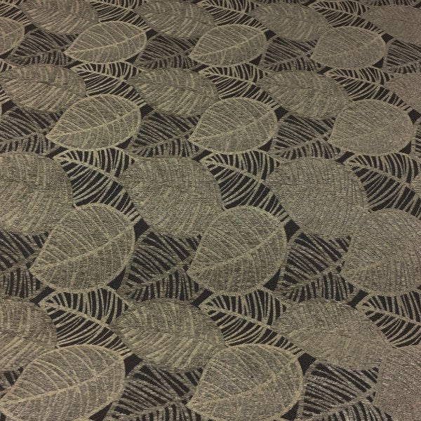 Lanyon Charcoal Leaf Design Grey Upholstery Fabric