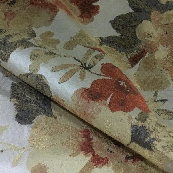 Swavelle Mill Creek Floral Retreat Rosewood Foliage Beige Upholstery Fabric