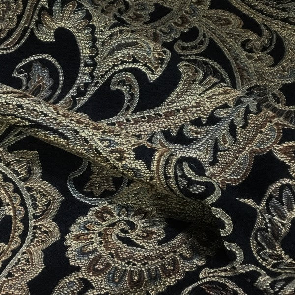 Swavelle Mill Creek Rushil Ebony Chenille Paisley Black Upholstery Fabric