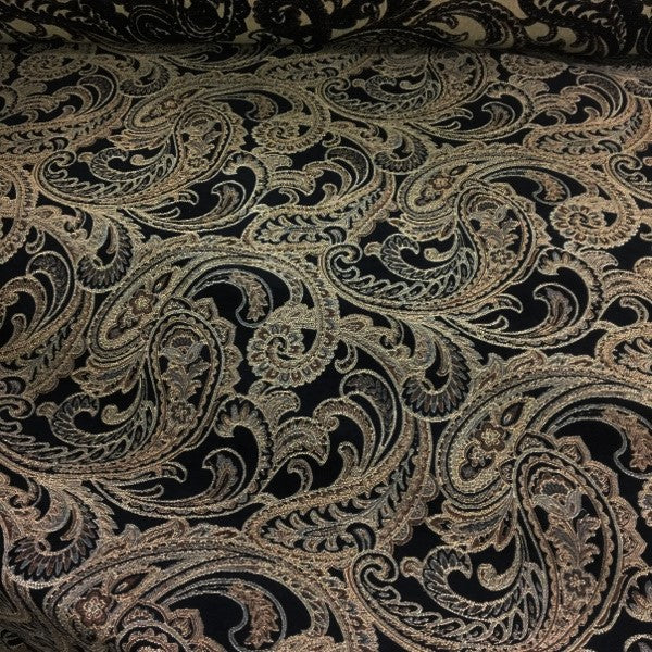 Swavelle Mill Creek Rushil Ebony Chenille Paisley Black Upholstery Fabric