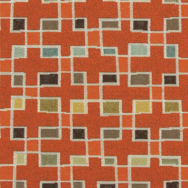 Arc-Com Block Party Papaya Colorful Geometric Orange Upholstery Fabric