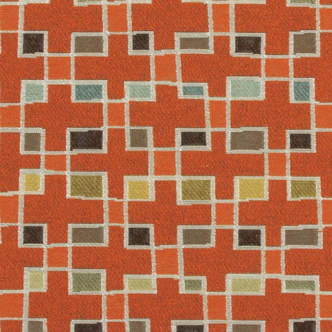 Arc-Com Block Party Papaya Colorful Geometric Orange Upholstery Fabric