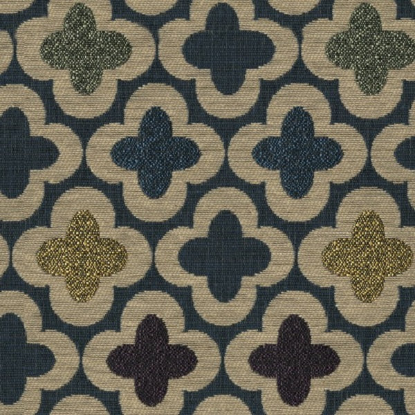 Designtex Bunta Indigo Quatrefoil Blue Upholstery Fabric