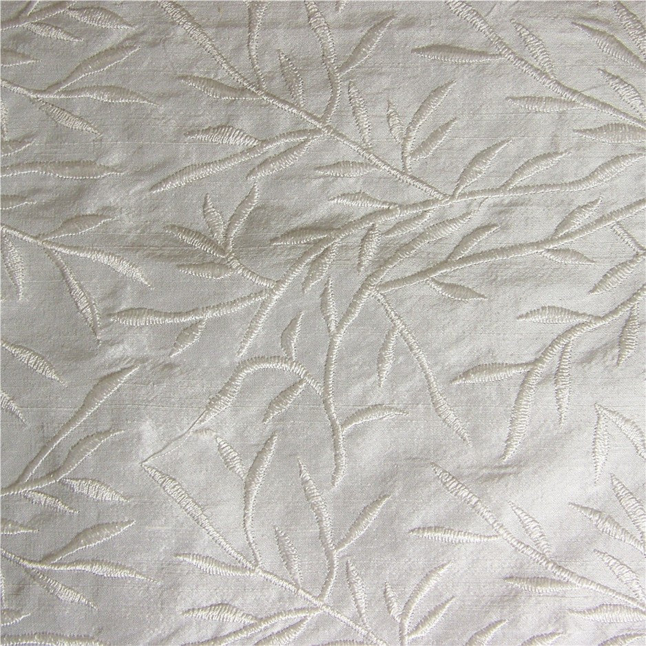 Drapery Fabric Embroidered Foliage Silk Alok White Toto Fabrics