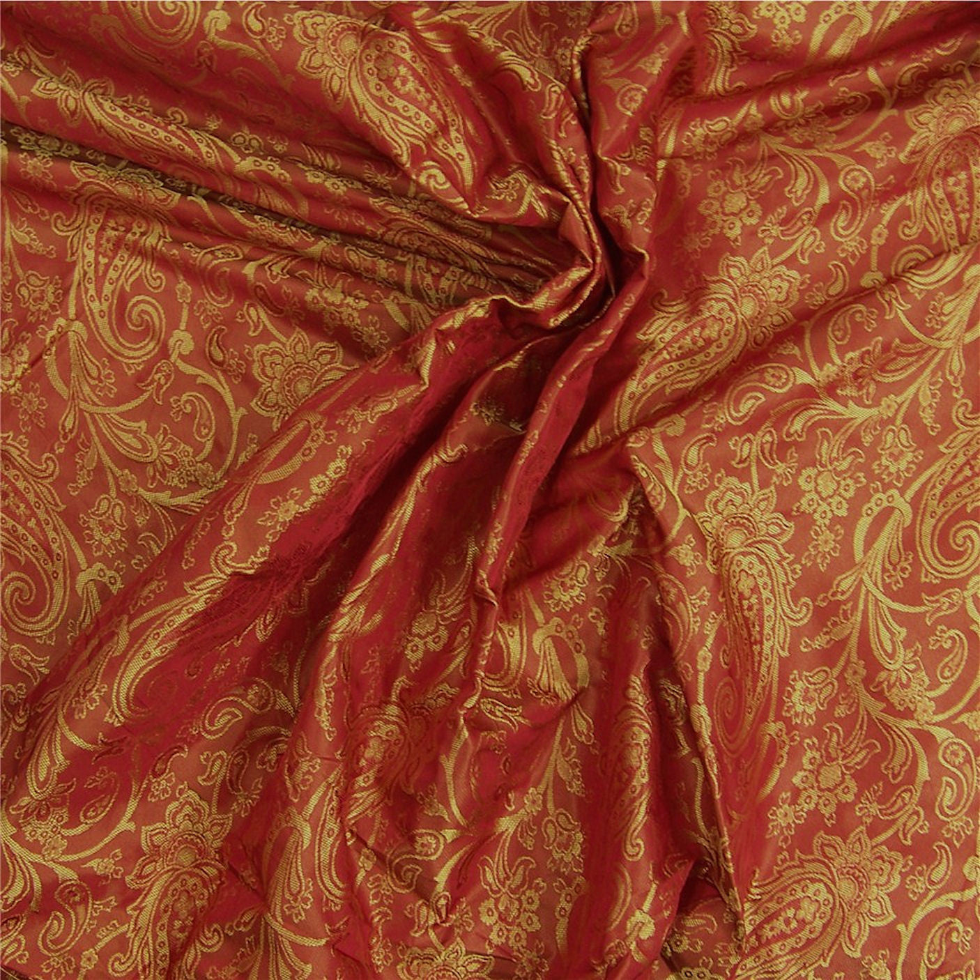 Cara Red Jacobean Paisley Silk Brocade Drapery Fabric