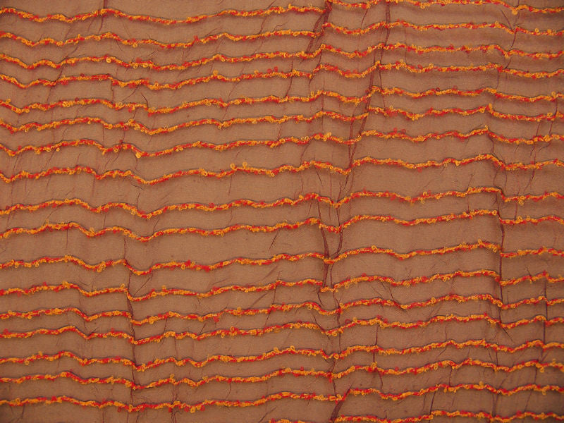 Goa Aubergine Iridescent Boucle Striped Organza Orange & Purple Drapery Fabric