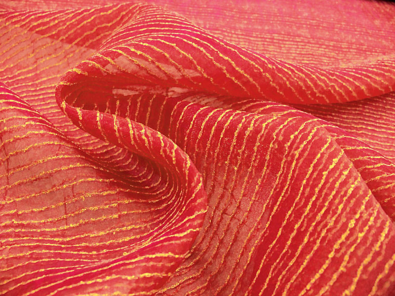 Goa Groseille Iridescent Boucle Striped Organza Pink & Red Drapery Fabric