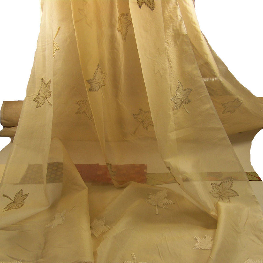John Fall Leaf Embroidered Silk Voile Drapery Fabric