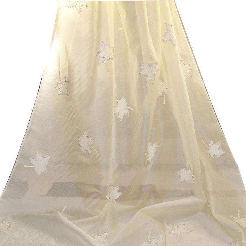John Summer Leaf Embroidered Silk Voile Drapery Fabric