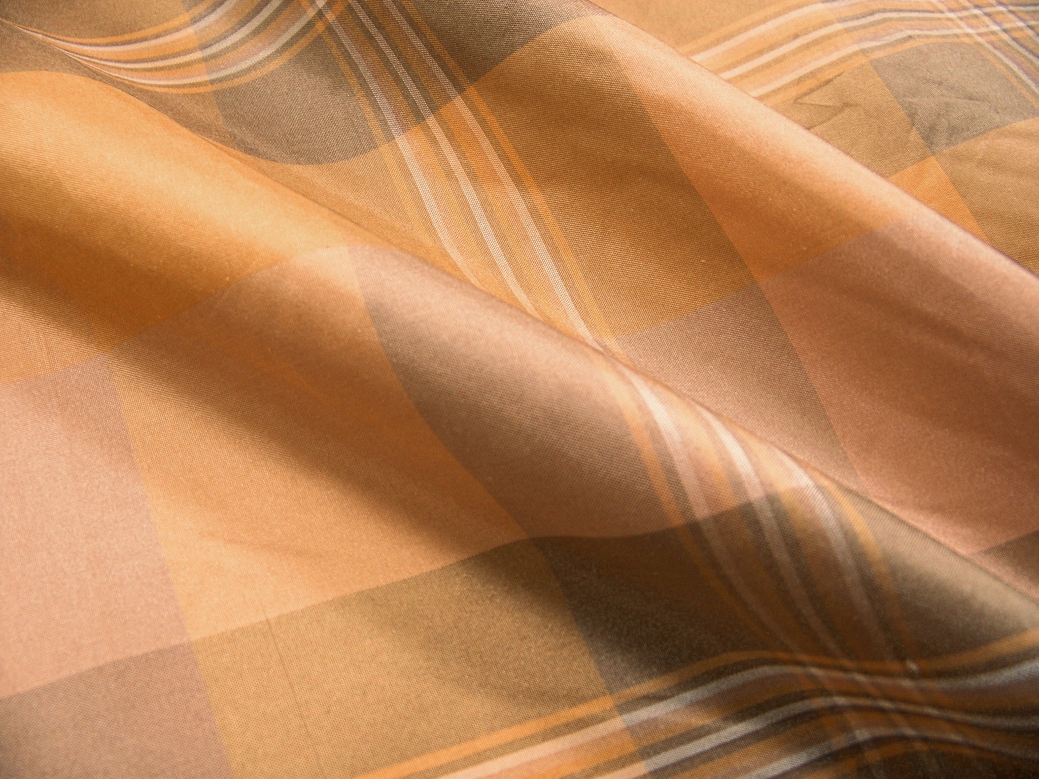 Nuroos Peaches Madras Check Silk Taffeta Drapery Fabric