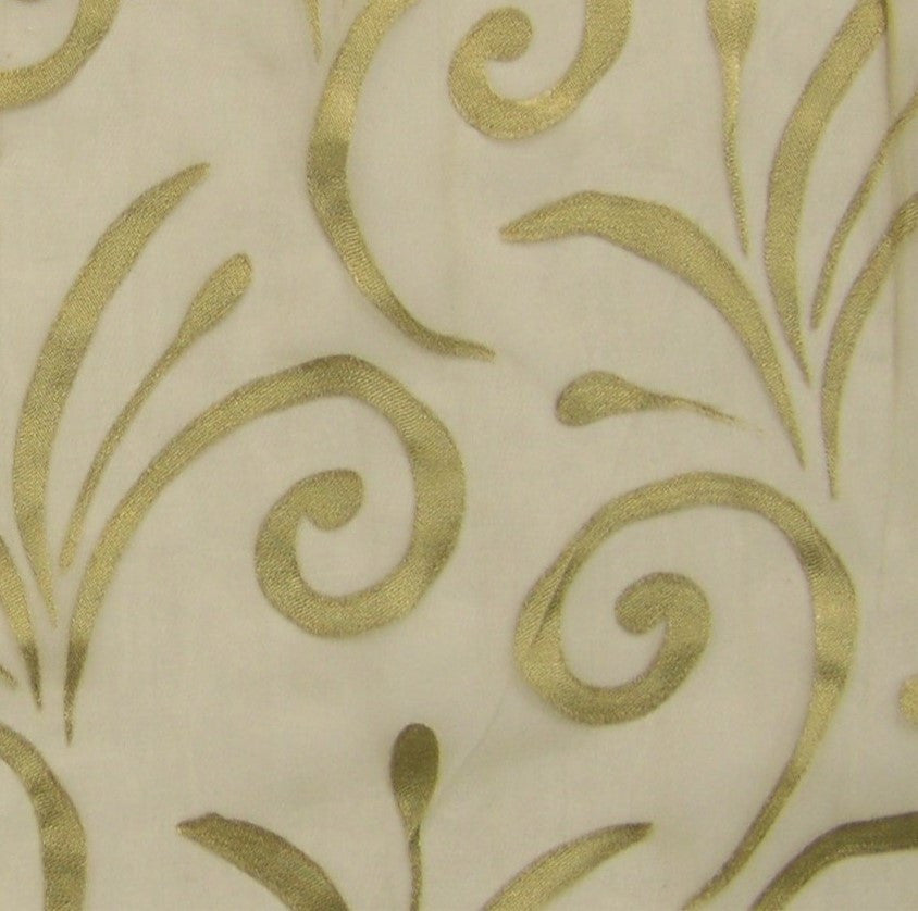 Stylized Fleur De Lys Tan Sheer Silk Chiffon Drapery Fabric
