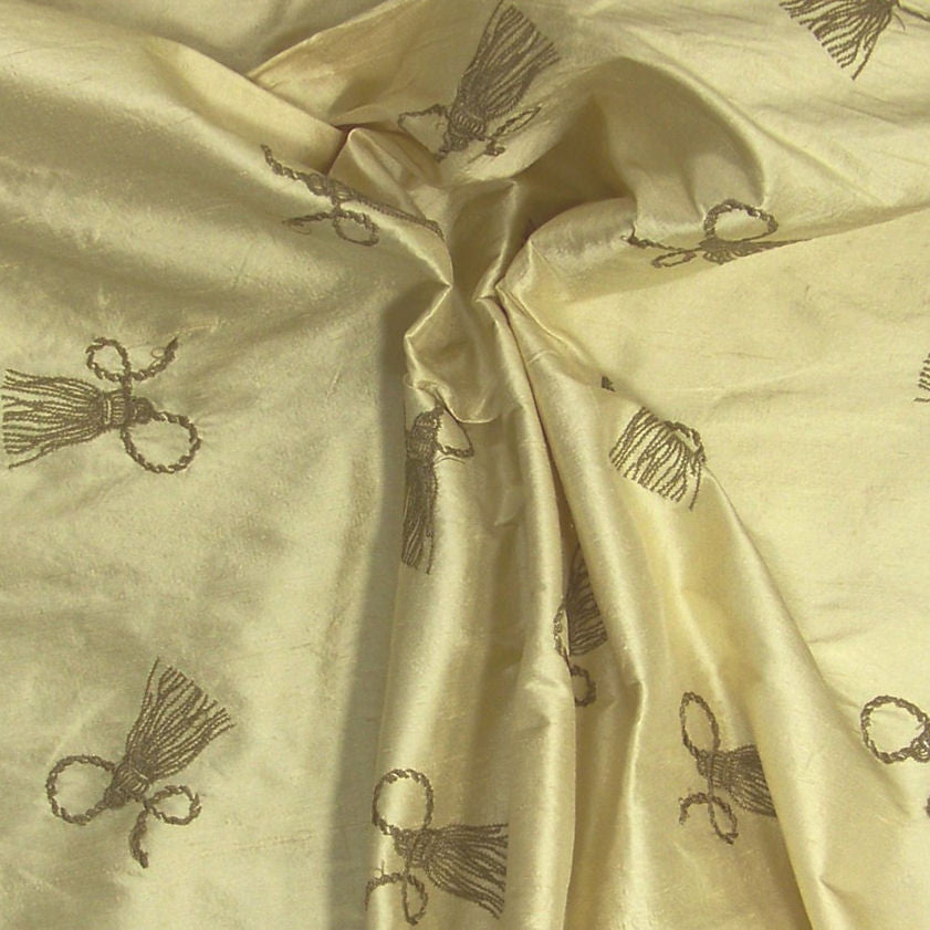 Tassel Color 136 Embroidered Silk Drapery Fabric