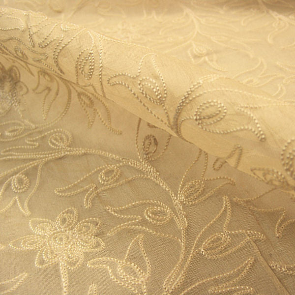Tulip Yellow Embroidered Floral Silk Voile Drapery Fabric (As Is)