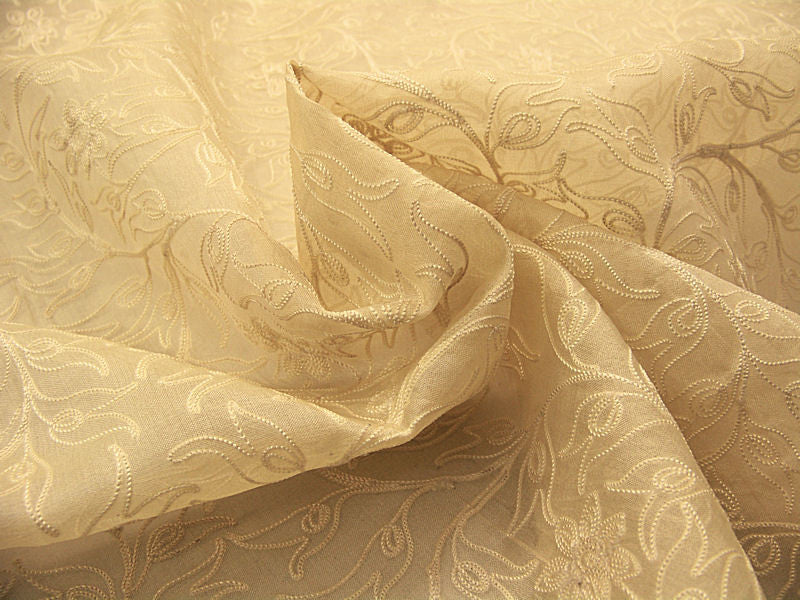 Tulip Yellow Embroidered Floral Silk Voile Drapery Fabric