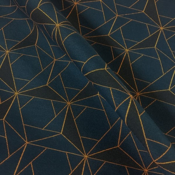 HBF Folded Lines Indigo Orange Geometric Blue Upholstery Fabric